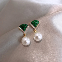 Pearl earrings female 925 sterling silver 2021 New Tide 2020 light luxury elegant temperament Korean retro fan-shaped earrings