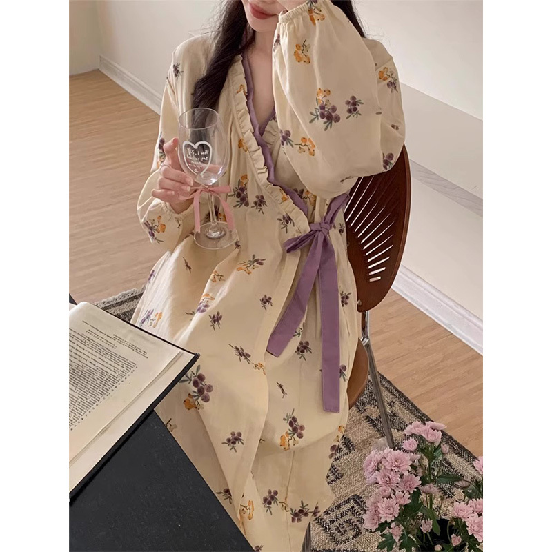 Pure Cotton Pajamas for Women in Autumn and Winter Casual Loose Fashion Sweet New Chinoiserie Retro Long-Sleeved Nightgown Home Clothes Can Be Worn Outside Pure Cotton Pajamas for Women in Autumn and Winter Casual Loose Fashion Sweet New Chinoiserie Retro Long-Sleeved Nightgown Home Clothes Can Be Worn Outside