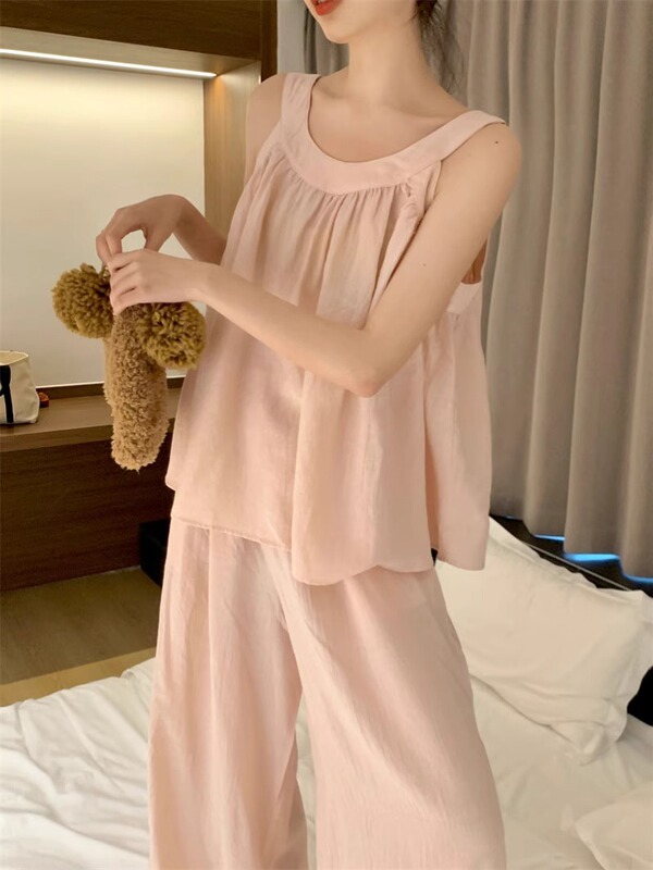 Pure Cotton Pajamas for Women, Summer 2026 New Style, Casual, Loose, Sweet, Camisole and Long Pants Loungewear Set, Can Be Worn Outside Pure Cotton Pajamas for Women, Summer 2026 New Style, Casual, Loose, Sweet, Camisole and Long Pants Loungewear Set, Can Be Worn Outside