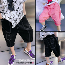 120125CM H boy pants summer childrens clothing pants pure color casual CUHK boy seven pants slim fit