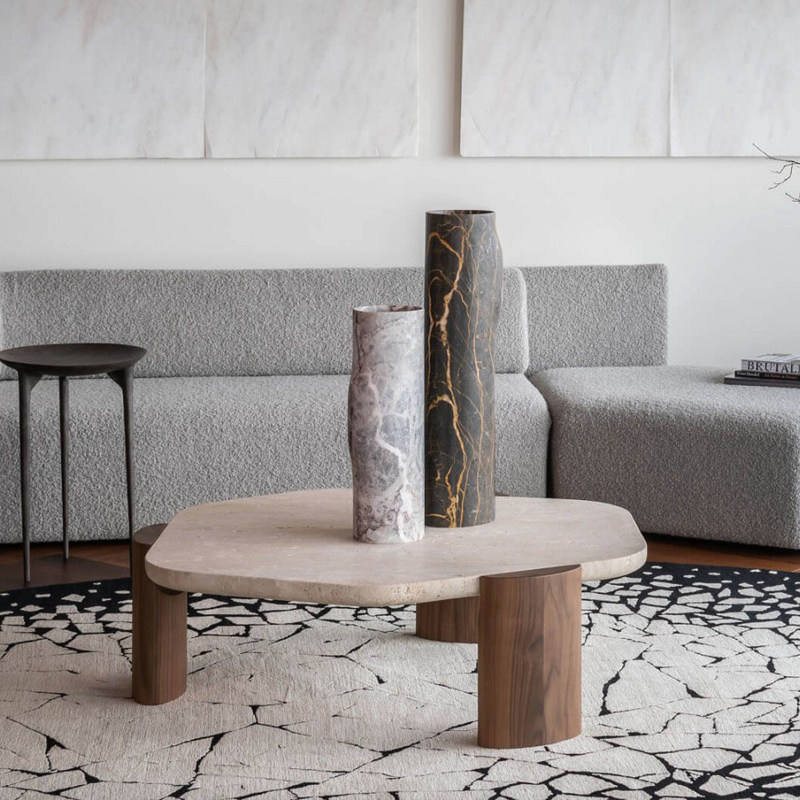 Wabi-sabi style simple natural travertine coffee table designer living room sofa solid wood hexagonal coffee table tea table customization