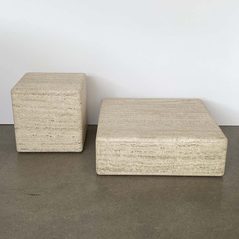 Nordic natural travertine coffee table side table designer small apartment square cube size combination coffee table