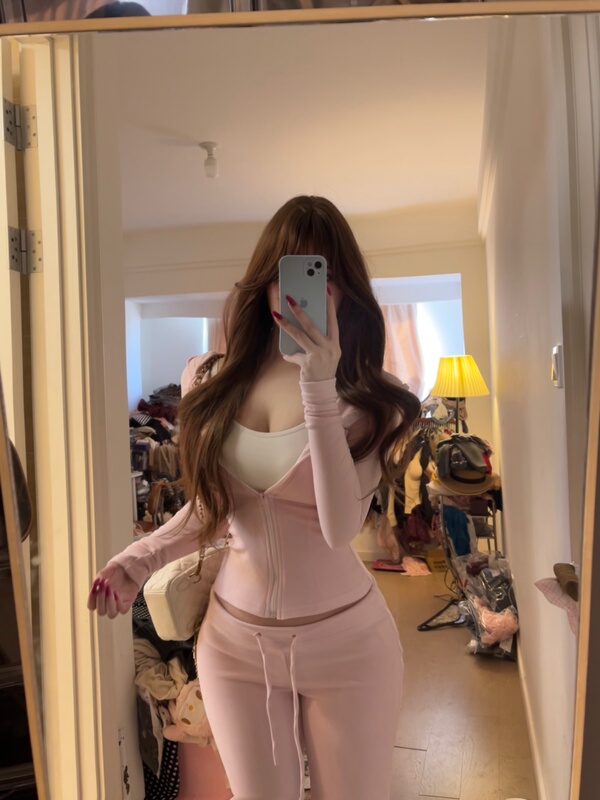 Li Tao Wants to Sleep Ya【Barbie Sweetheart】De Rong Sports Waist-Slimming Slimming Suit Hooded Jacket and Pants Set