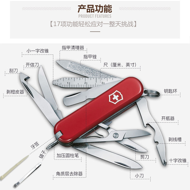 Victorinox Swiss Army Knife Mini Hero ນຳເຂົ້າມີດພັບອະເນກປະສົງ ຂອງຂວັນກາງແຈ້ງ