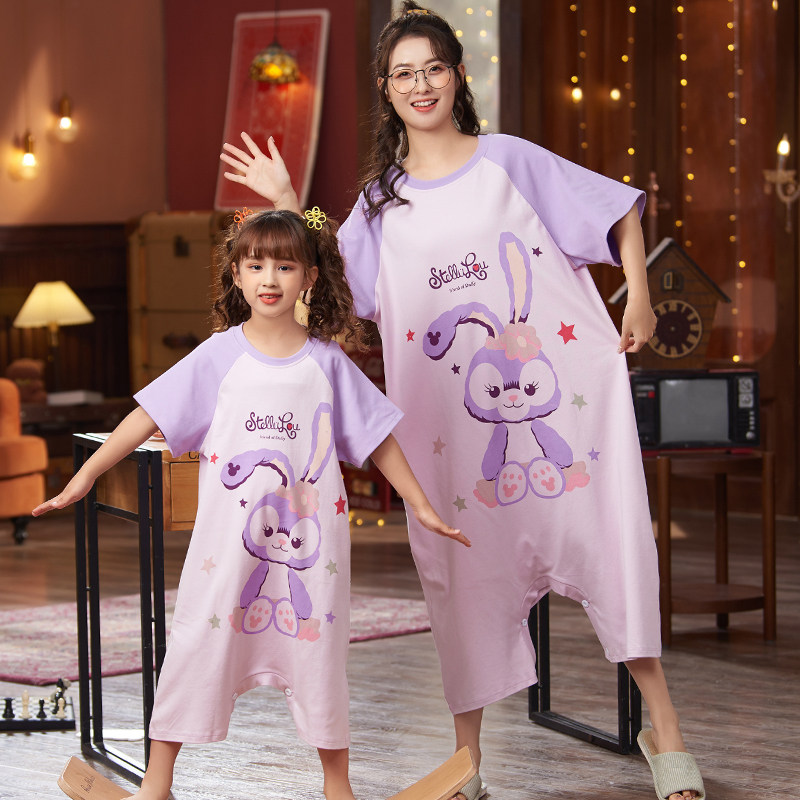 Children short sleeve pro-daughter dress female pure cotton Home Clothing Thin baby Even body sleepwear plus Mast Size Girl
