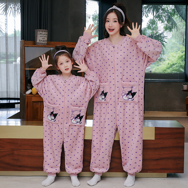 Conjoined mother and daughter Sleeping Clothes Zipper Sleeping Bag Cute Cartoon Warm 2023 Autumn Winter Children Girl Coral Fleece-Taobao