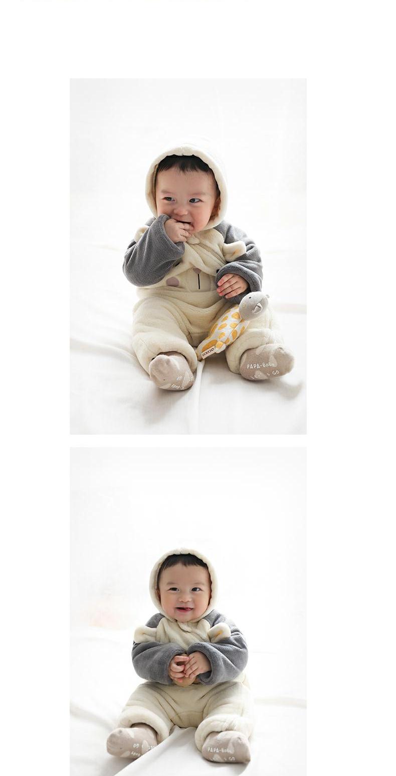 Papa trẻ sơ sinh lông cừu romper đàn ông và phụ nữ bé quilted ấm jumpsuit ấm mùa thu và mùa đông mũ trùm quần áo trẻ sơ sinh thu đông
