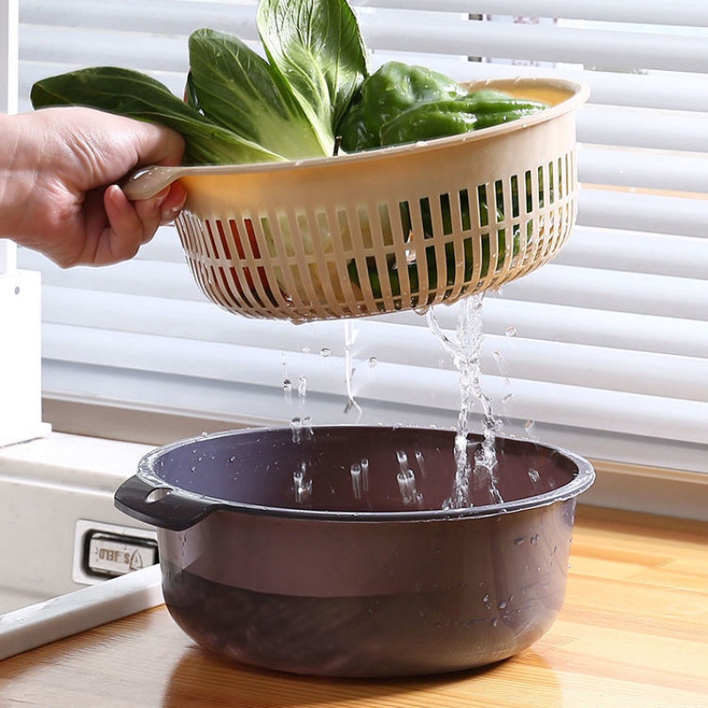 Double Layer Plastic Drain Basket Wash Vegetable basin Vegetable Basket Kitchen Home Living Room Fruit Basket Wash Fruit Dish Basket Fruit Dish