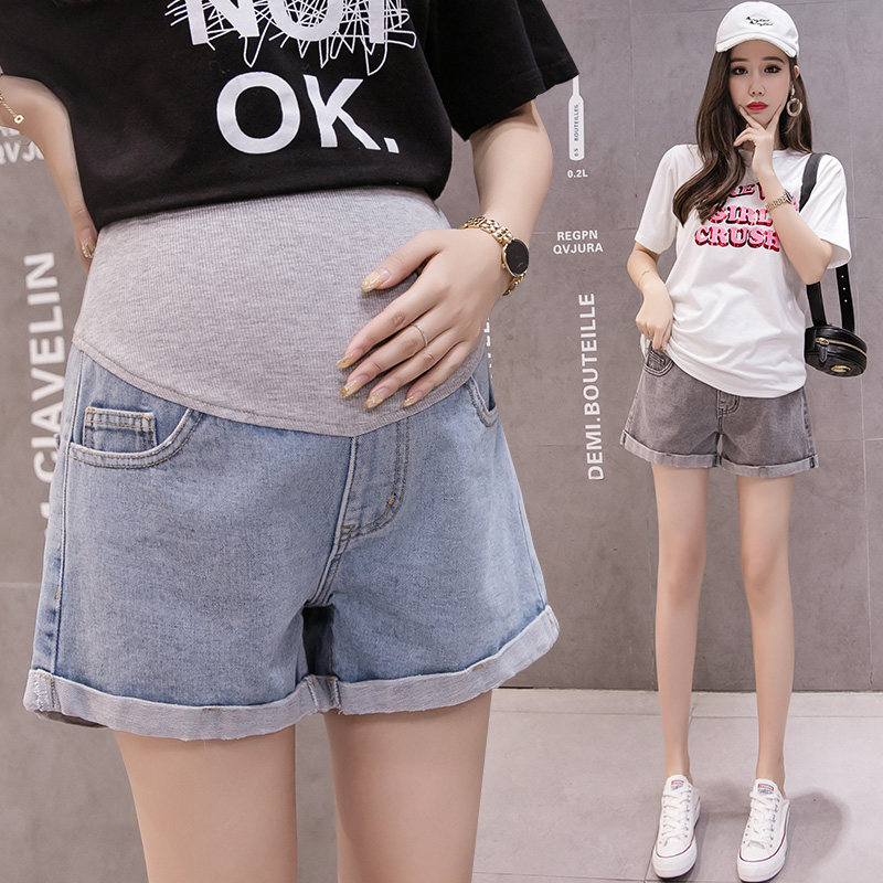 Pregnant women's trousers summer thin section fashion outerwear loose wide-leg denim shorts female summer small trendy mom spring and autumn style