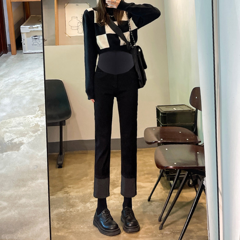 Pregnant women pants in autumn and winter wear casual jeans net red pants plus fluff winter pants spring and autumn pants