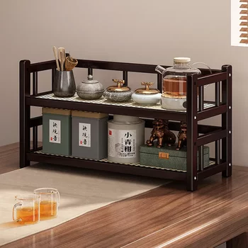 Small desktop bogu rack tea cup tea set storage rack new tea storage rack non-solid wood purple clay teapot placement rack