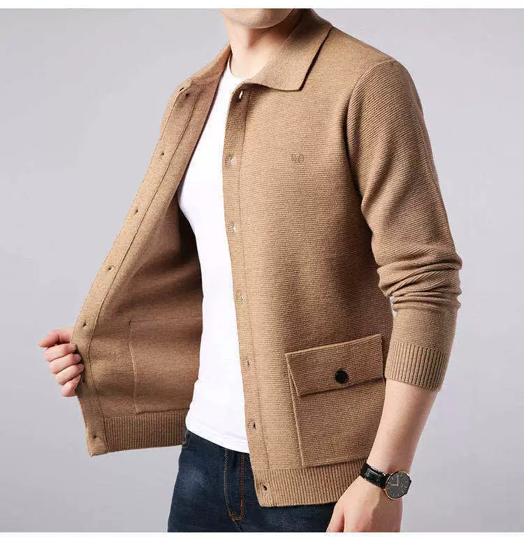 Áo khoác len đan len cardigan nam 2020 new mùa thu / đông ve áo giản dị màu sắc nút áo khoác lỏng lẻo - Áo len thể thao / dòng may