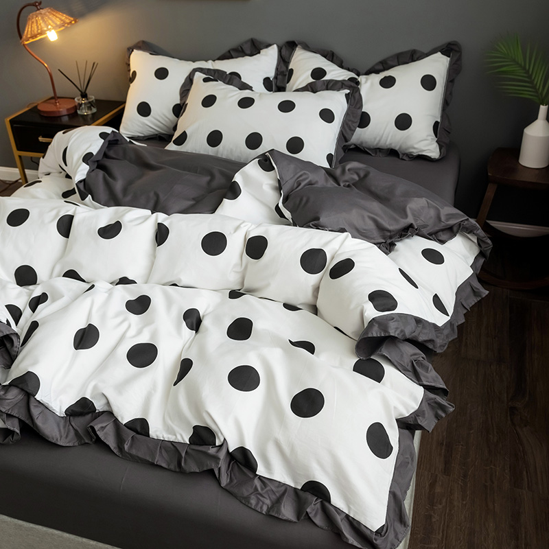 Minimalist full cotton side four sets full cotton bunk edge mesh red printed sheet bed Ogasawara 4 pieces Home Spinning-Taobao