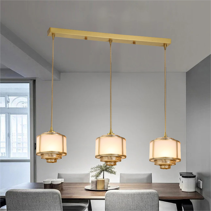 Modern minimalist restaurant chandelier designer studio light luxury Nordic geometric led minimalist long bar chandelier full copper