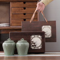 Retro tea packaging box Black Tea white tea Puer tea green tea Dahongpao medium antique wooden box ceramic tea cans