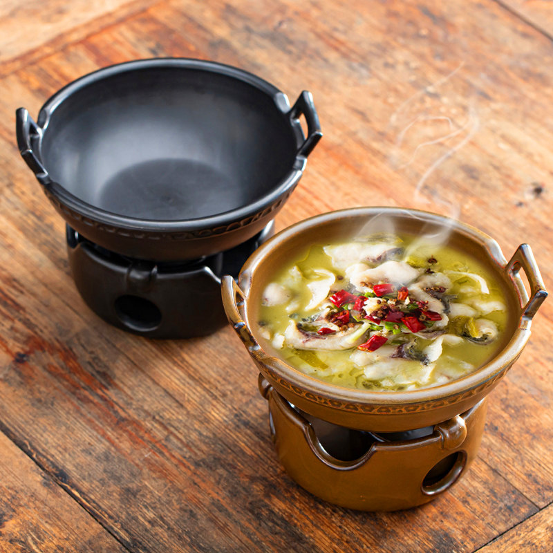 Alcohol Furnace Solid Small Hot Pot Dry Pot Domestic Ceramic Pan Hotel Special High Temperature Resistant Saucepan Stew Soup Dining Room Commercial