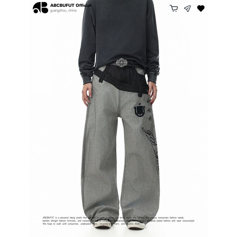 Abcbufut [Reverse Bull King 4.0] Double Waistband Scimitar Raw Denim 3D Embossed Rivet Selvedge Jeans