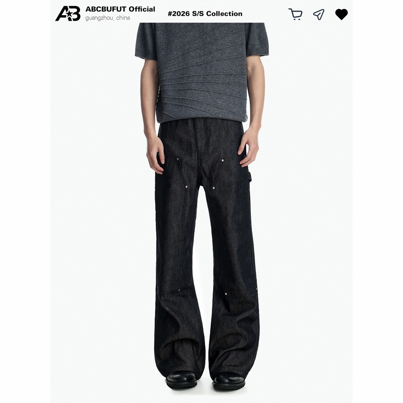 Abcbufut American-Style Workwear Lumberjack Pants A-Line Jeans for Men and Women Cleanfit Rhinestone Design Loose Trendy