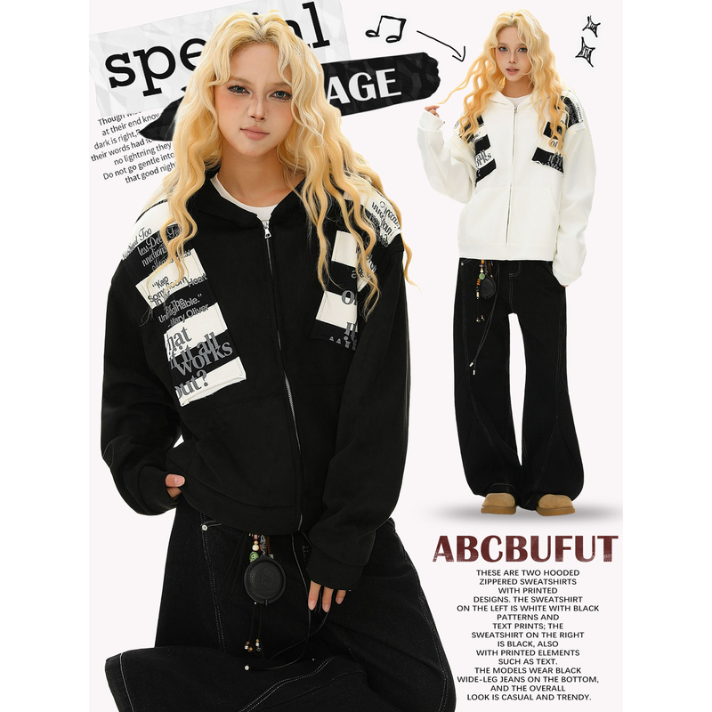 Abcbufut American Street Style Letter Patch Embroidered Suede Hooded Sweatshirt Unisex Loose High-End Cardigan Jacket