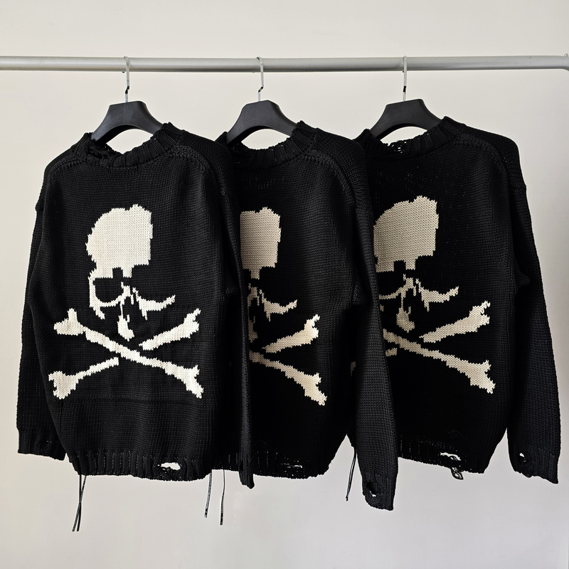 In-Stock Mmj Style Skull Thick Sweater, High Street Loose Dark Knit Pullover for Men and Women, Couple Trendy Autumn and Winter