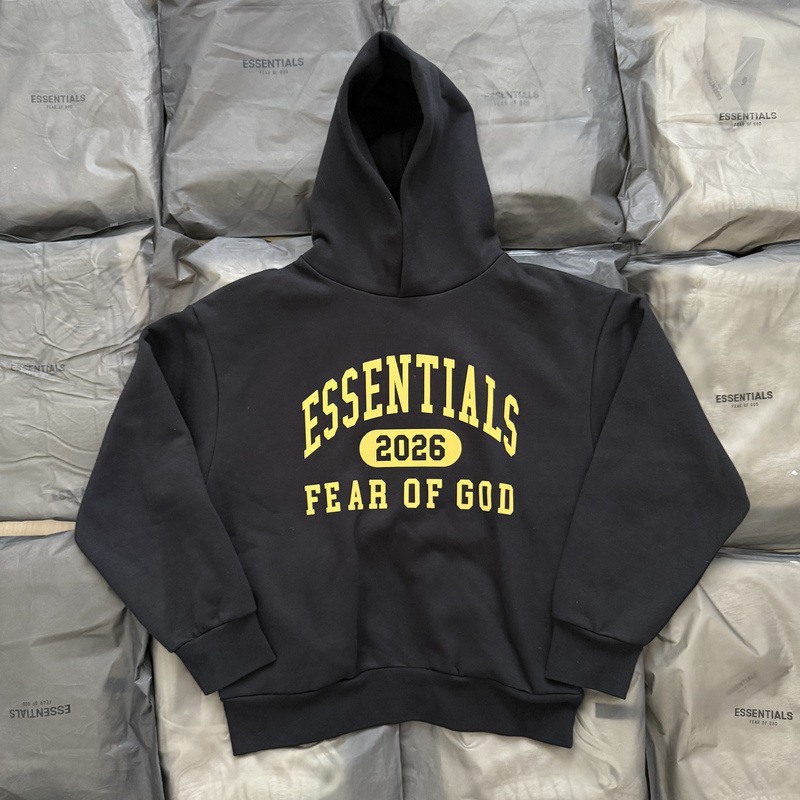 In Stock Fw25 Fog Essentials 2026 Silicone Letter Hooded Sweatshirt Loose Casual Hoodie for Men and Women