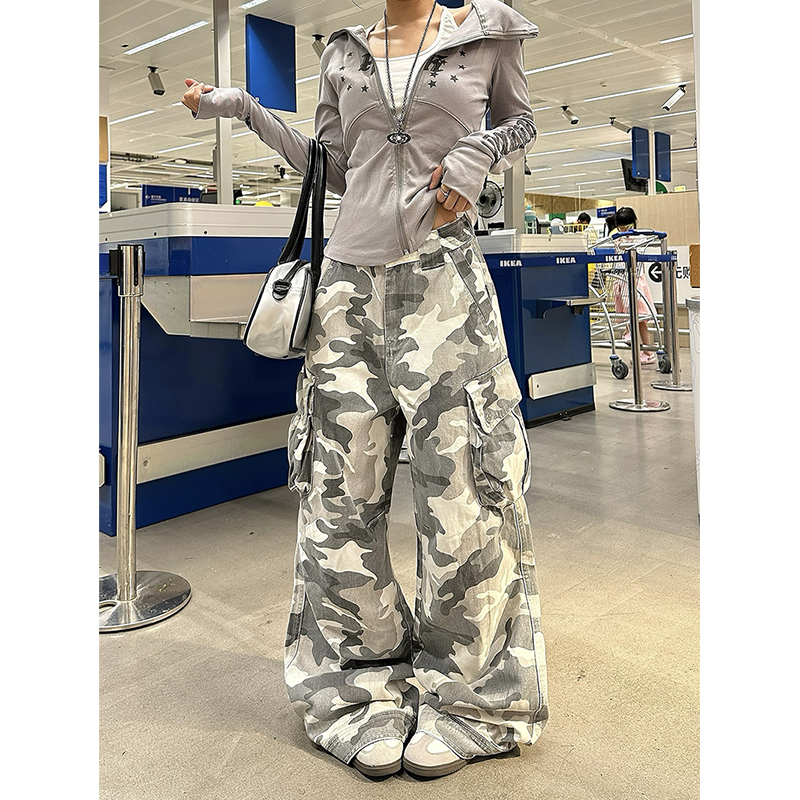 Explosive Candy American Street Style Multi-Pocket Camouflage Cargo Pants for Men and Women, Loose Fit, Slimming, Versatile, Wide-Leg Casual Long Pants