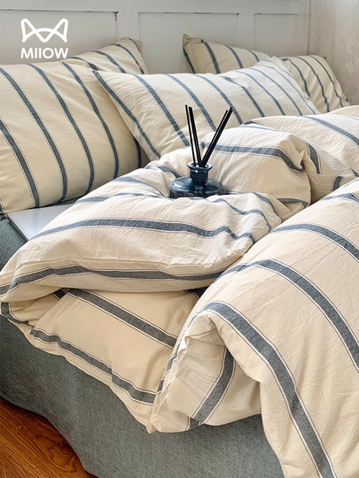 猫人简约纯棉水洗棉四件套100全棉床单被套学生宿舍床上三件套4