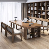 Nordic solid wood conference table long table simple modern library reading table rectangular office negotiation table and chair combination 1)