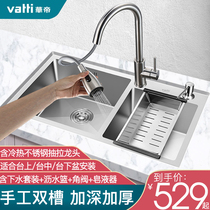 Vantage handmade sink double tank kitchen stainless steel double wash basin thickened under table embedded sink sink size