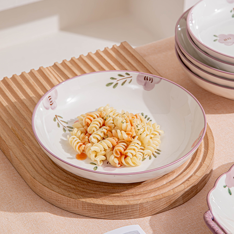 Purple Orchid Flower Plate Set for Home Use 8inch Deep Ceramic Bowls and Plates Tableware Set Fresh and Elegant Purple Orchid Flower Plate Set for Home Use 8inch Deep Ceramic Bowls and Plates Tableware Set Fresh and Elegant