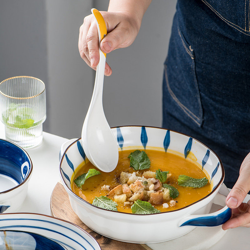 Japanese-style spoon home eating small spoon simple tableware chopsticks soup large spoon ceramic spoon drinking soup rice spoon