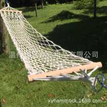 Short wooden bar mesh hammock cotton rope outdoor camping swing of adult side - flip adult net pocket foreign trade