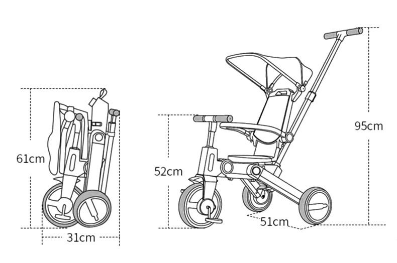 Трехколесный велосипед uonibaby儿童三轮车溜娃神器手推车轻便可折叠1-2-6岁宝宝脚踏车