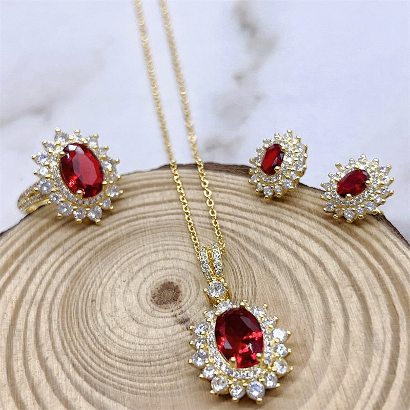 New necklace, earrings, ring, luxury colorful treasure jewelry