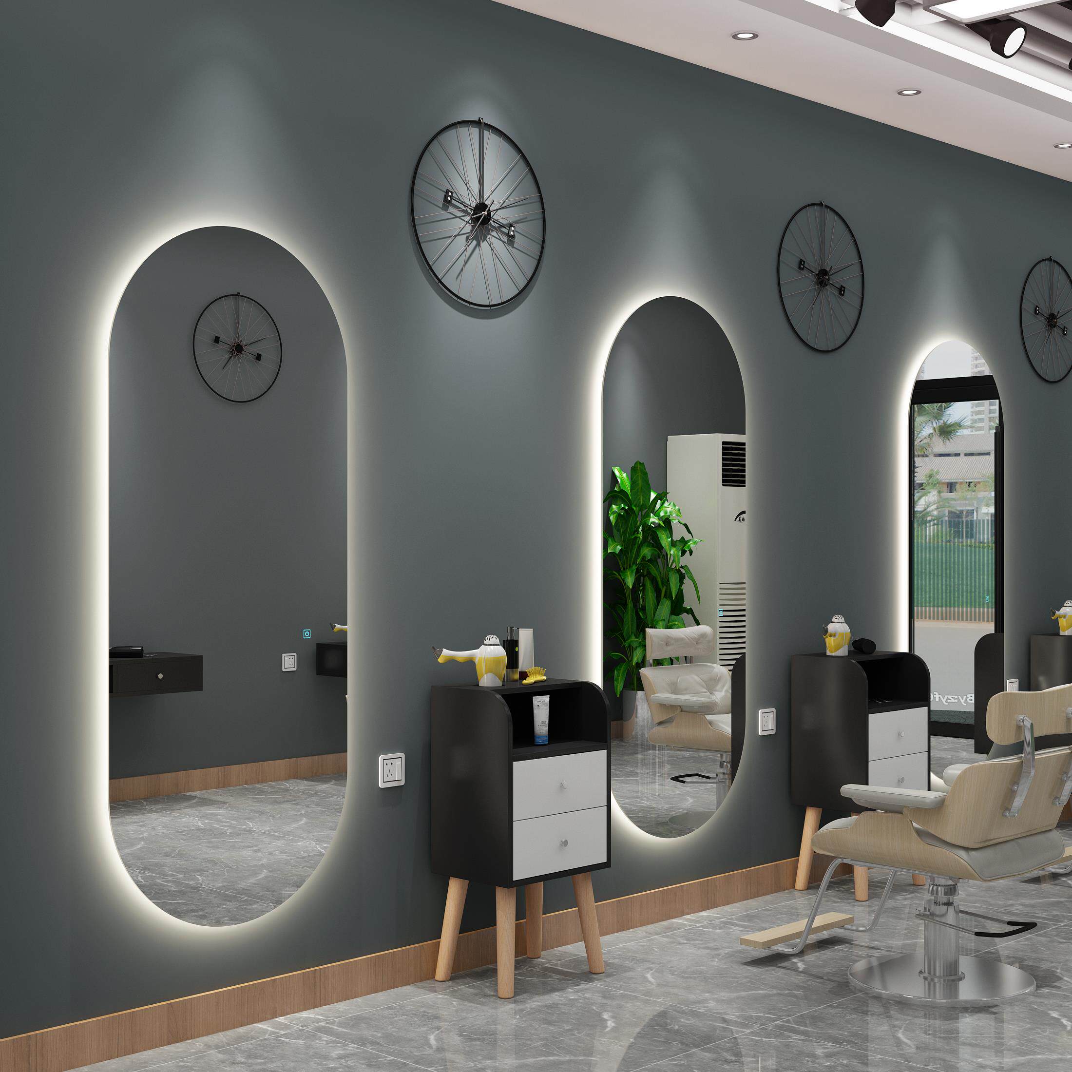 The special hair cutting mirror for the net red company shop, hairdressing with lights, lighting mirror, hair salon, ironing cabinet, integrated wall mirror