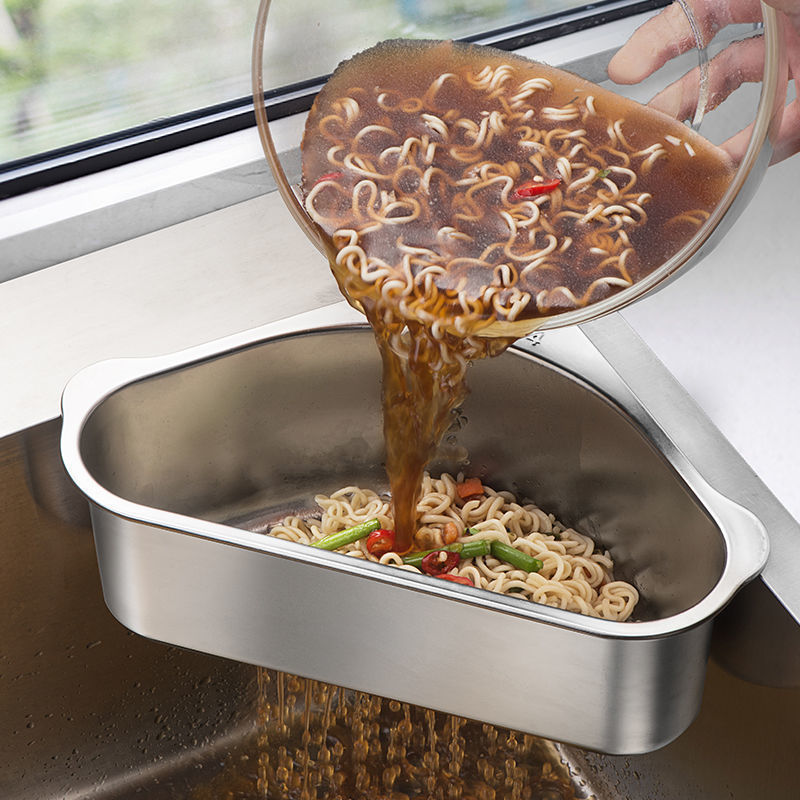 Sink Drain Basket Triangle 304 Stainless Steel Filter Basket Suction rack Leaky Shelf Kitchen Theiner Containing Basket