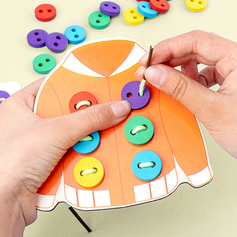 Children's fine action training button Threading Board Nursery School Baby Hands-on Wearing Rope Toy Early Lessons Wise Teaching Aids