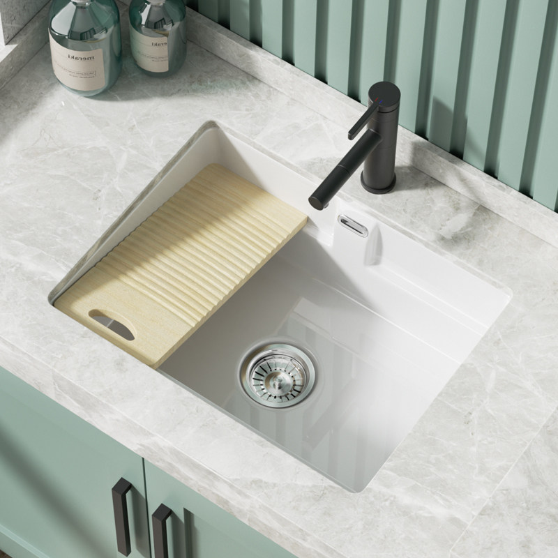 Balcony ceramic washbasin with washboard washbasin under the basin large deepening household laundry pool single-slot laundry trough