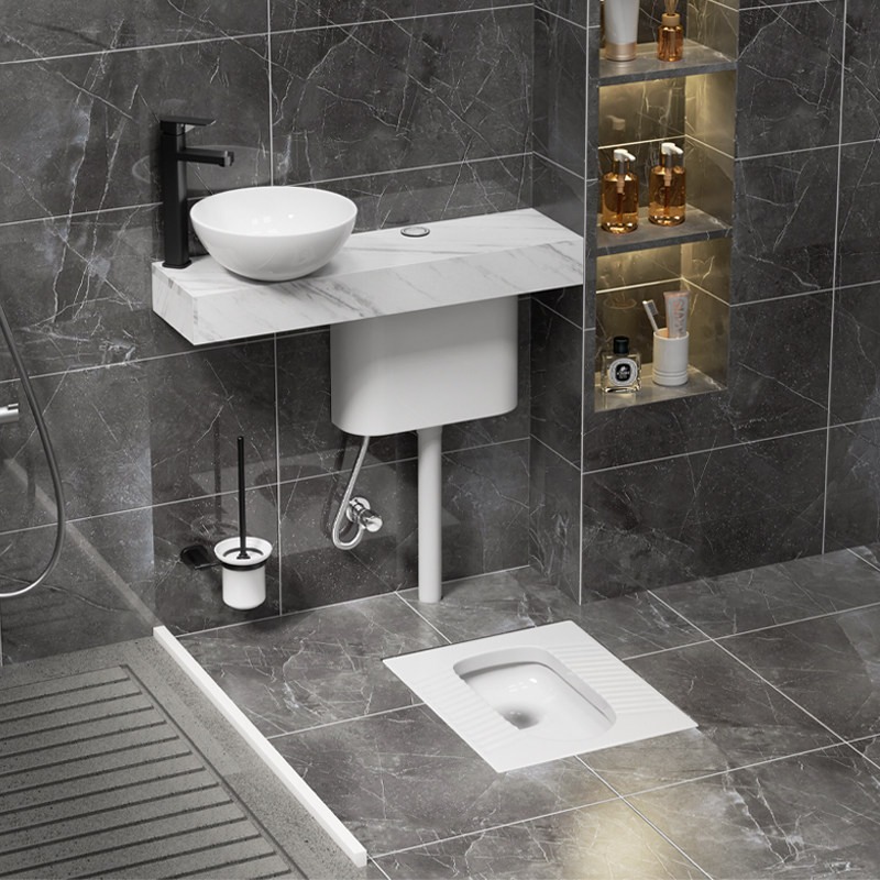 Carnman home ceramic squatting pan with washbasin integrated toilet deodorant tank handwashing pool squat pit-Taobao