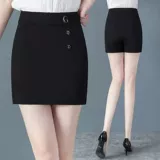 Летние штаны, короткая эластичная черная цветная юбка, эластичная талия, с акцентом на бедрах, облегающий крой