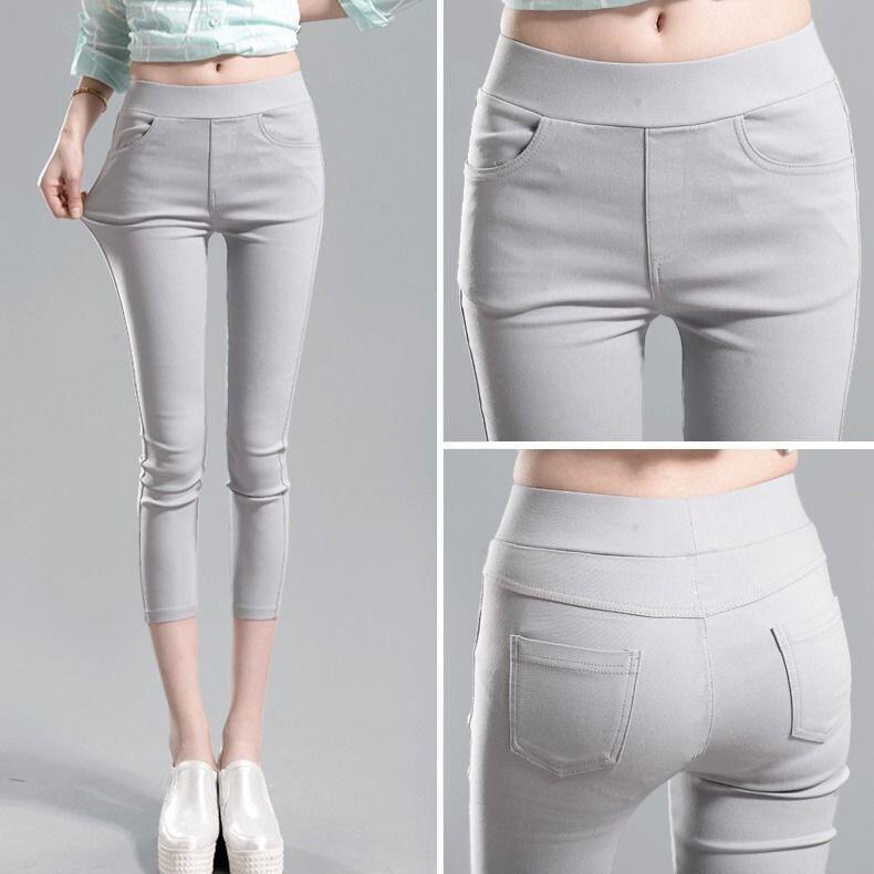 Spring and Summer New Style Gray-Black Cropped Pants, Thin Pencil Pants for Outerwear, High-Waisted Leggings for Women, High Elasticity