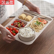 German Wheat Straw Sub-Lattice Trays Adult Dinner Plate Large Capacity Rectangular Cafeteria Student Meal Pan Home Breakout