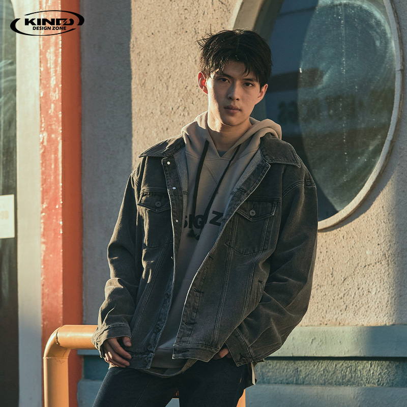 KKZ tooling denim jacket male spring autumn large version OVERSIZE loose Korean version Multi-pocket tide card lovers jacket-Taobao