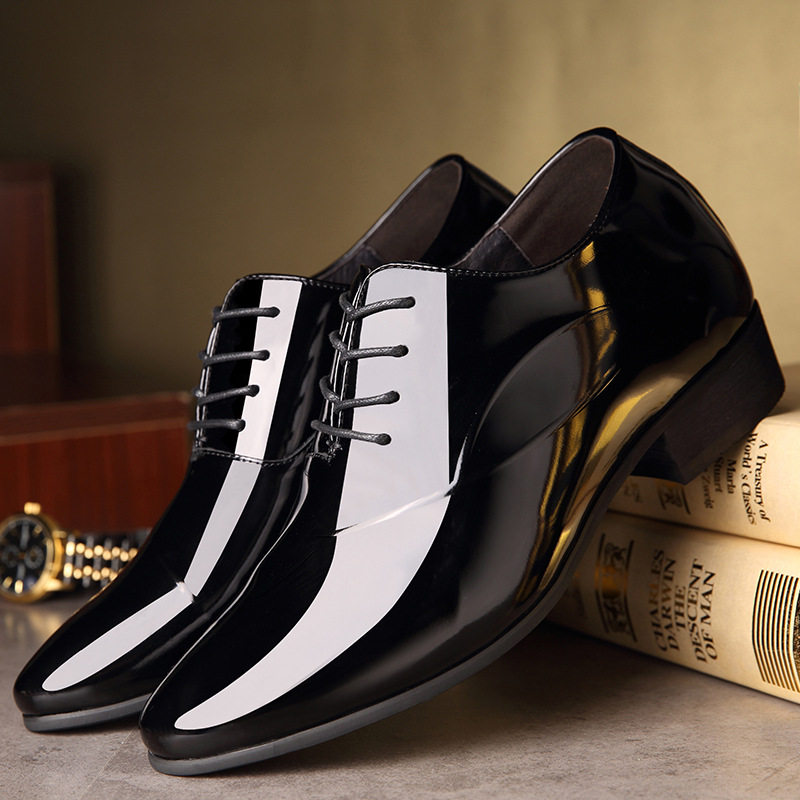 High-end quality men's shoes new middle-aged men's inner heightening 8cm pointed genuine leather bright leather positive clothing man-Taobao