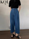 深蓝高腰牛仔裤女薄款夏季香蕉裤宽松显瘦阔腿裤小个子九分哈伦裤