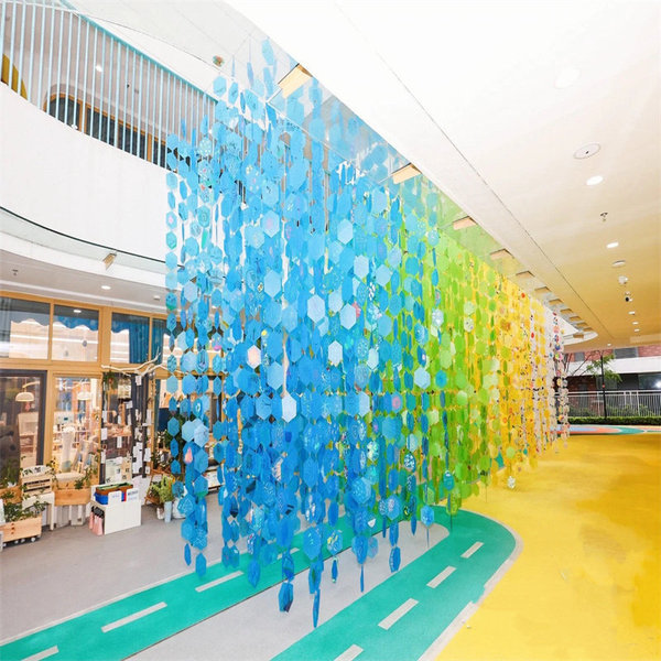 Kindergarten Environment Decoration Art Hanging Ornaments Hexagonal Colorful Pieces Dazzling Laser Round Pieces Ceiling Hanging Decorations