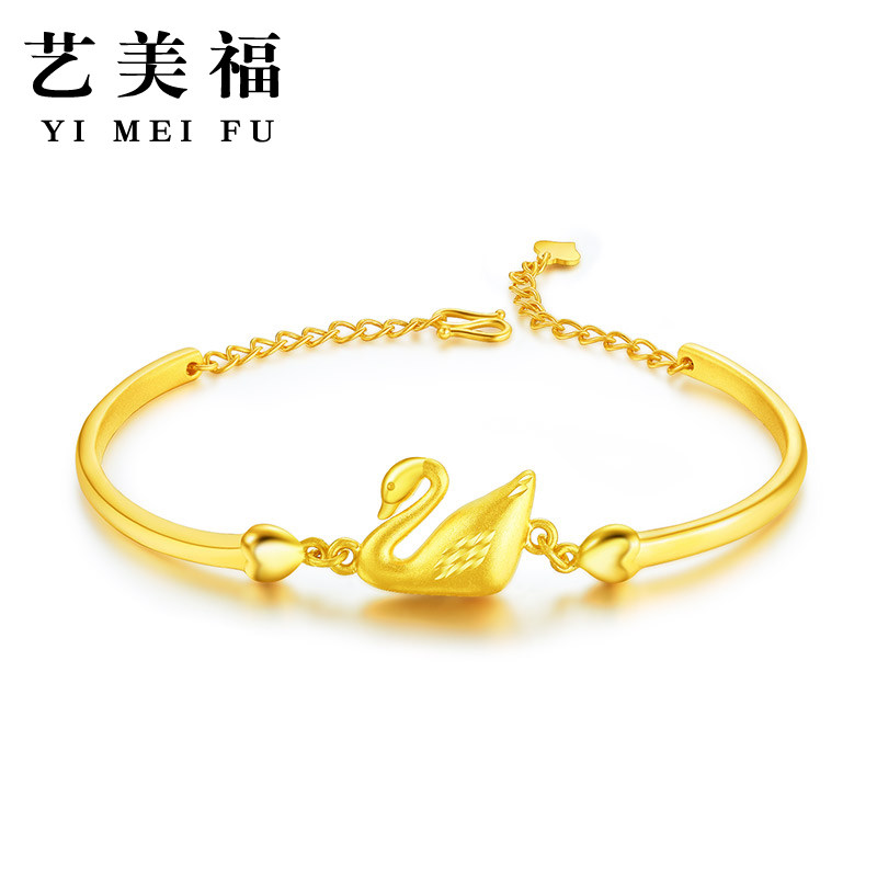 Golden Swan Bracelet Woman 999 gold and half bracelet pure gold bracelet to give girlfriend's birthday present 3D hardgold
