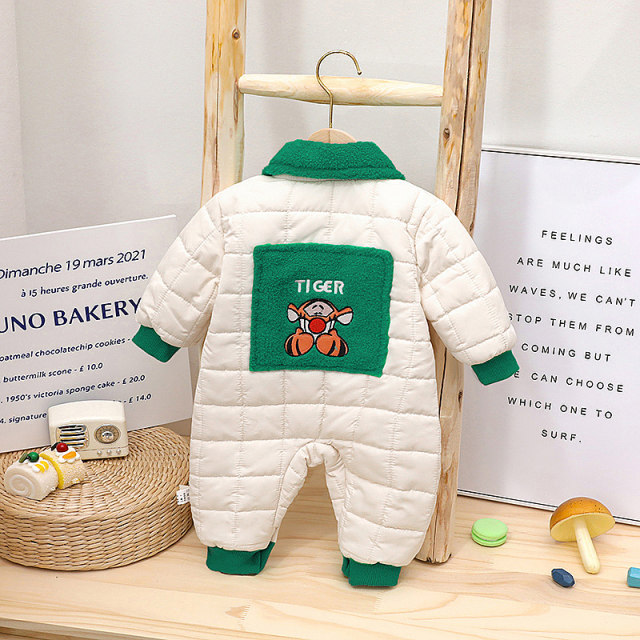 Baby jumpsuit winter clothes male baby plus velvet thickened quilted women's autumn and winter cotton clothes newborn clothes warm climbing clothes