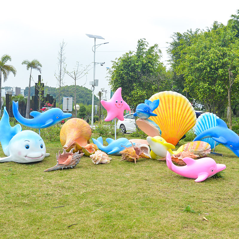 Fiberglass Dolphin Conch Shell Sculpture Whale Ornament Garden Landscape Ocean Theme Beach Decoration