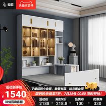 Light and luxurious bookcase desk integrated by wall with glass door office bookcase containing cabinet bookcase on floor